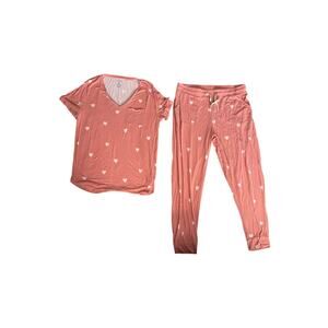Lates by Kate Jet Setter Pink Heart Lounge Set Women's XL Modal Spandex